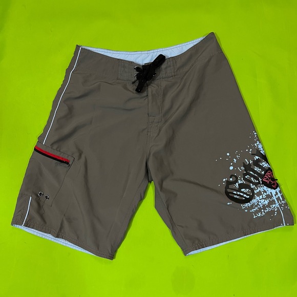 Y2K Gotcha Board Shorts Mens Size 34 Swim Trunks Beach Surf Gray Graphic - Picture 1 of 7